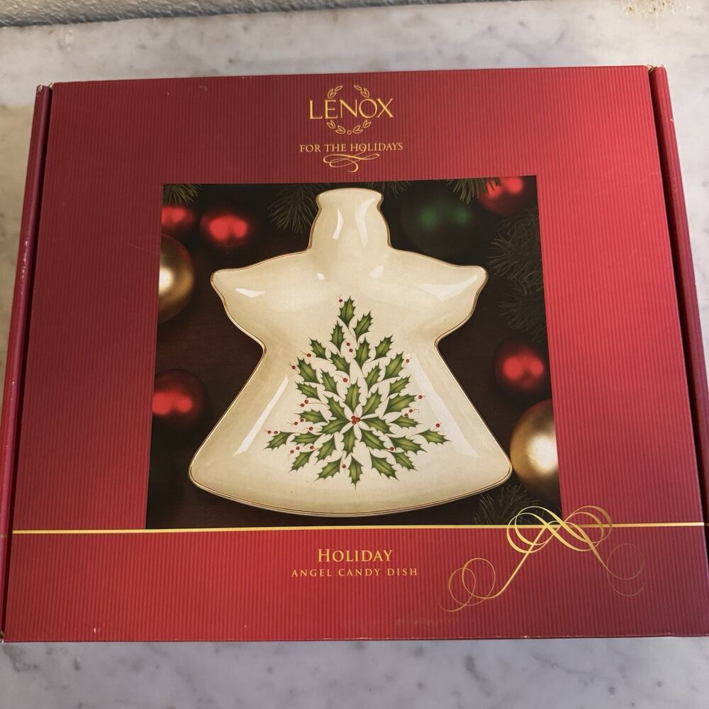 LENOX American by Design ANGEL HOLIDAY 9" CANDY DISH, Holly Berry